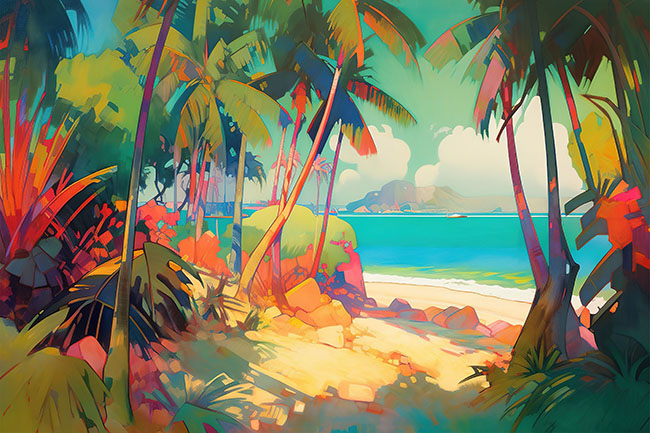 Papel pintado vinilos paisaje playa tropical palmeras